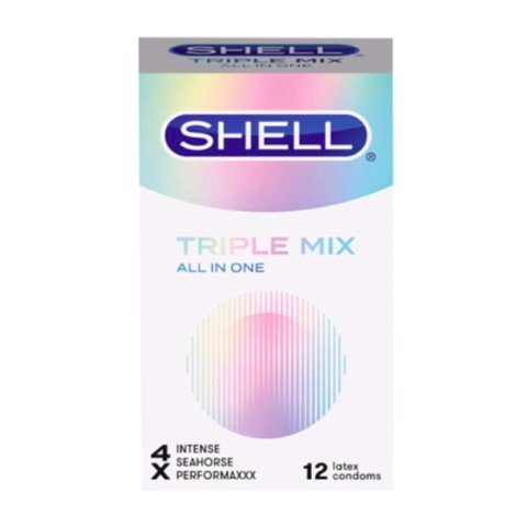 Bao cao su Shell Triple Mix - Siêu mỏng mát lạnh gân gai - Hộp 12 cái