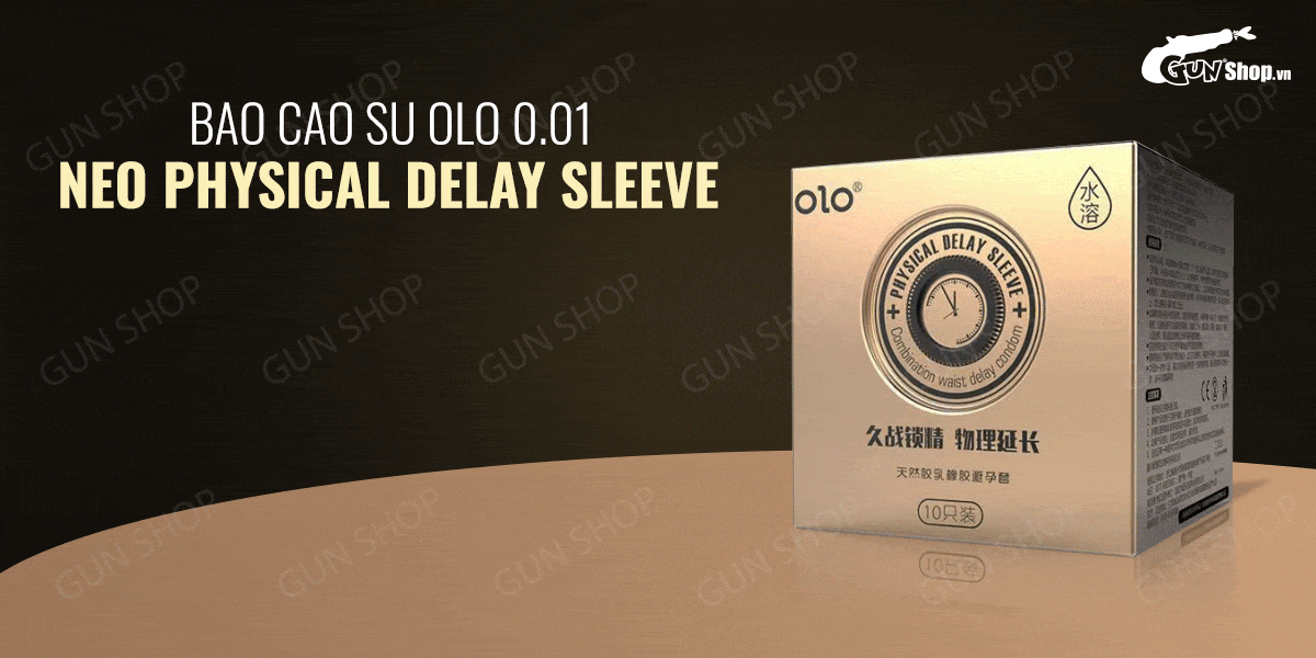 Bao cao su OLO 0.01 Neo Physical Delay Sleeve - Siêu mỏng, gân gai, kéo dài thời gian, tăng nhiệt độ - Hộp 10 cái