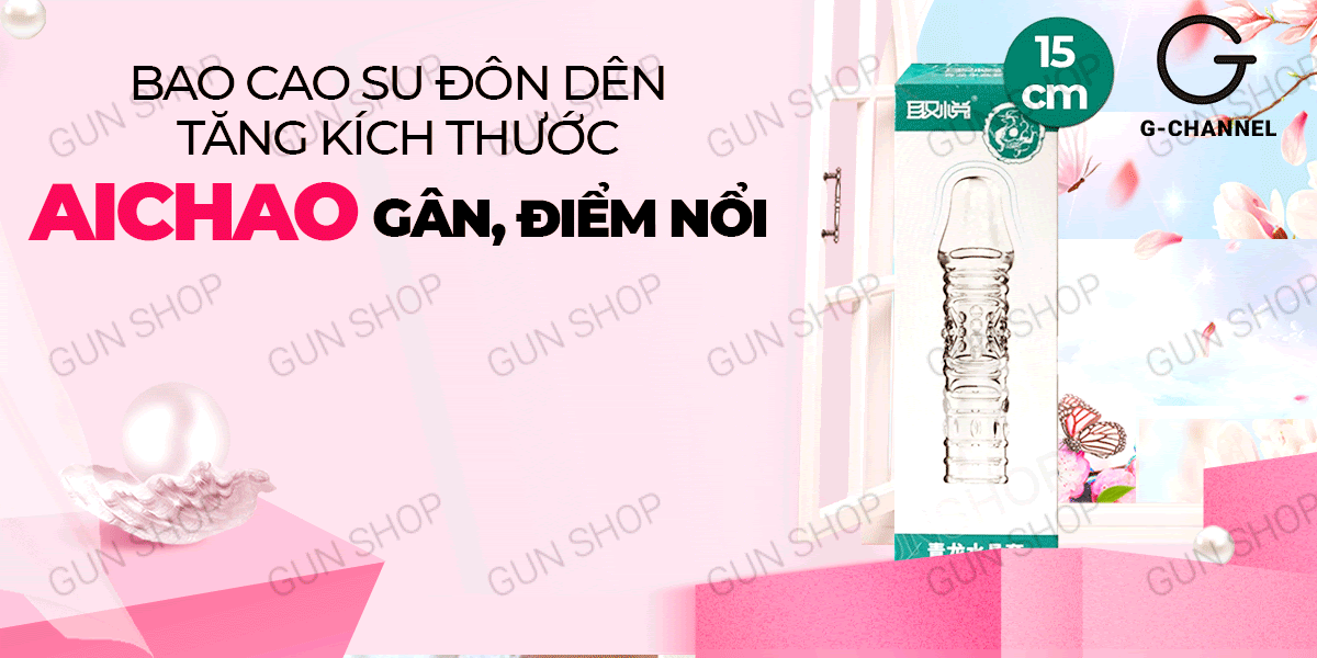 Bao cao su đôn dên tăng kích thước Aichao - Gân và điểm nổi (Hộp màu xanh)