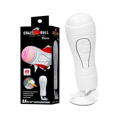 Âm đạo giả dính tường 12 tần số rung sạc - Crazy Bull White Flora